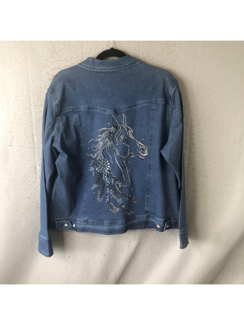 Tia Designs Jacket Womens 1X Blue Denim Horse Rhinestone Western Cowgirl Bling